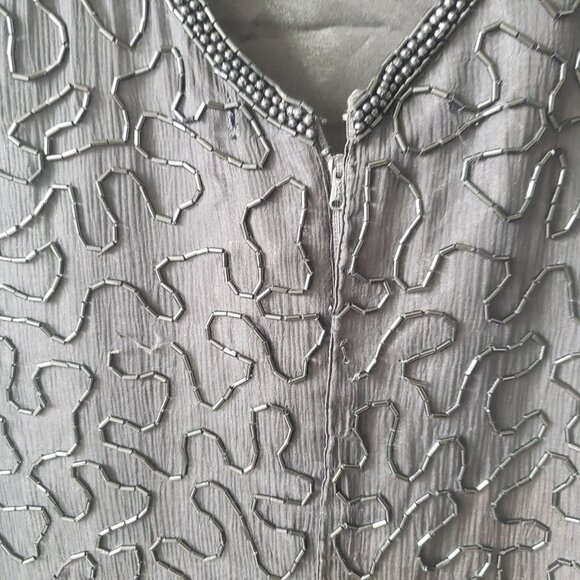 Vintage Sweelo Beaded Sequin Dress 80s Prom Cocktail Black Rainbow Glam Fancy - Picture 3 of 15